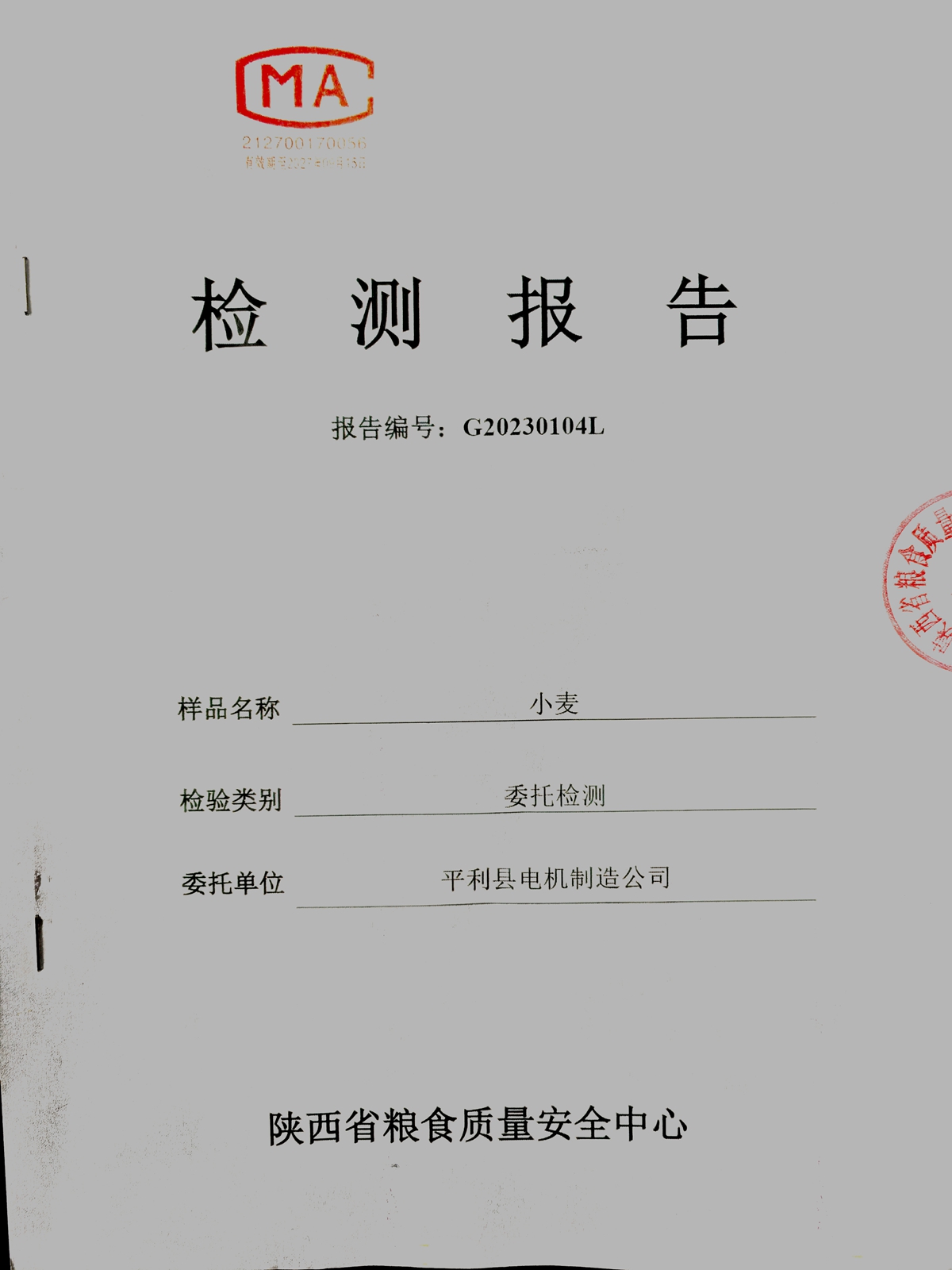 小麦湿面筋度检测报告